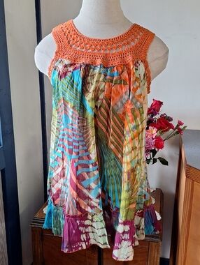 Chaudry KC, Cotton Tye-Dyed Tropical Leave Blouse, Medium, Style#1033 NWT